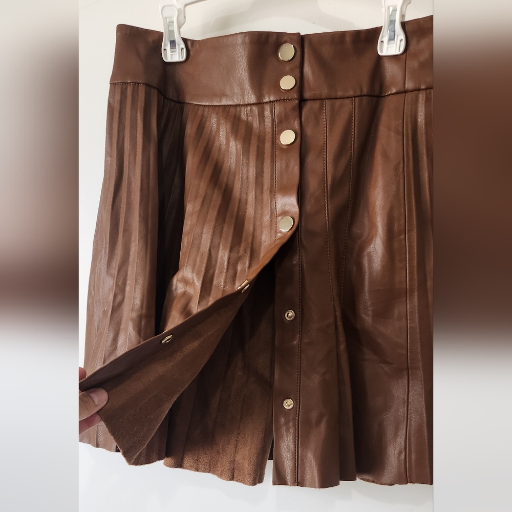 NWOT Zara Brown A-Line Vegan Leather Skirt - Picture 4 of 8